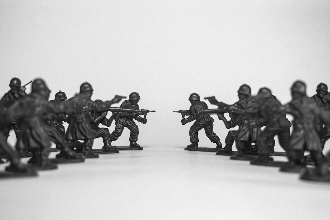 Two rows of toy soldiers face each other